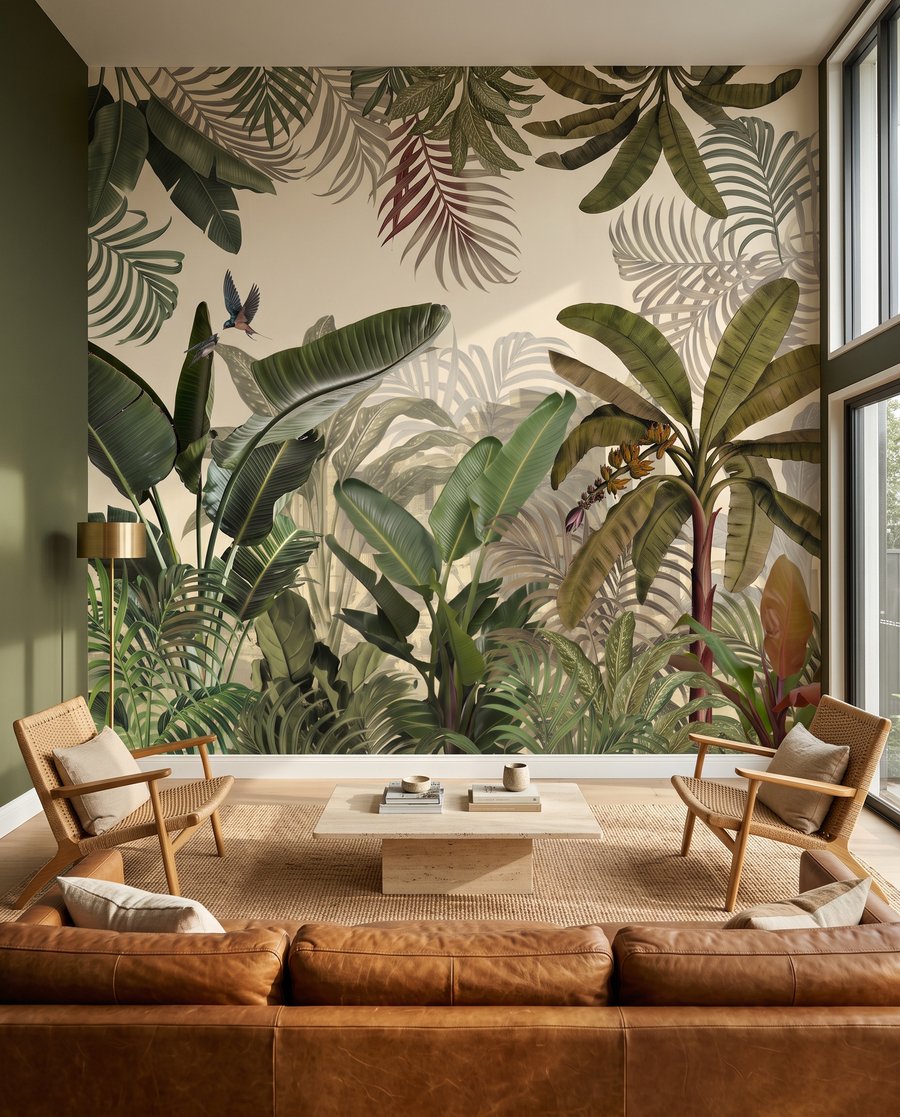 Hojas sobre verde profundo — interior 3