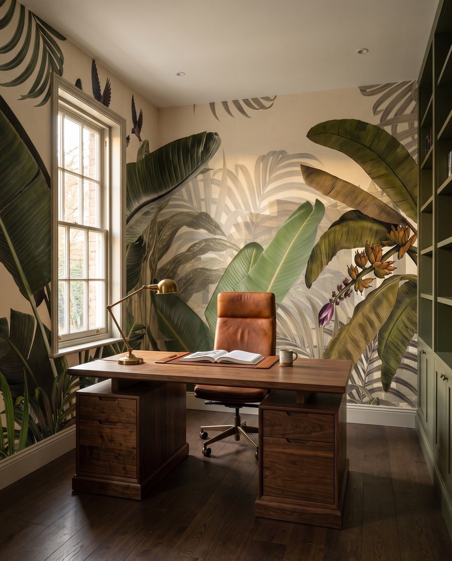 Hojas sobre verde profundo — interior 6