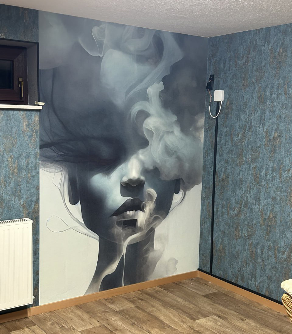 Rostro tras nubes azules — interior 2
