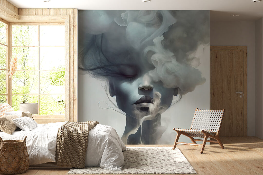 Rostro tras nubes azules — interior 5