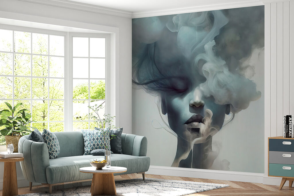 Rostro tras nubes azules — interior 6