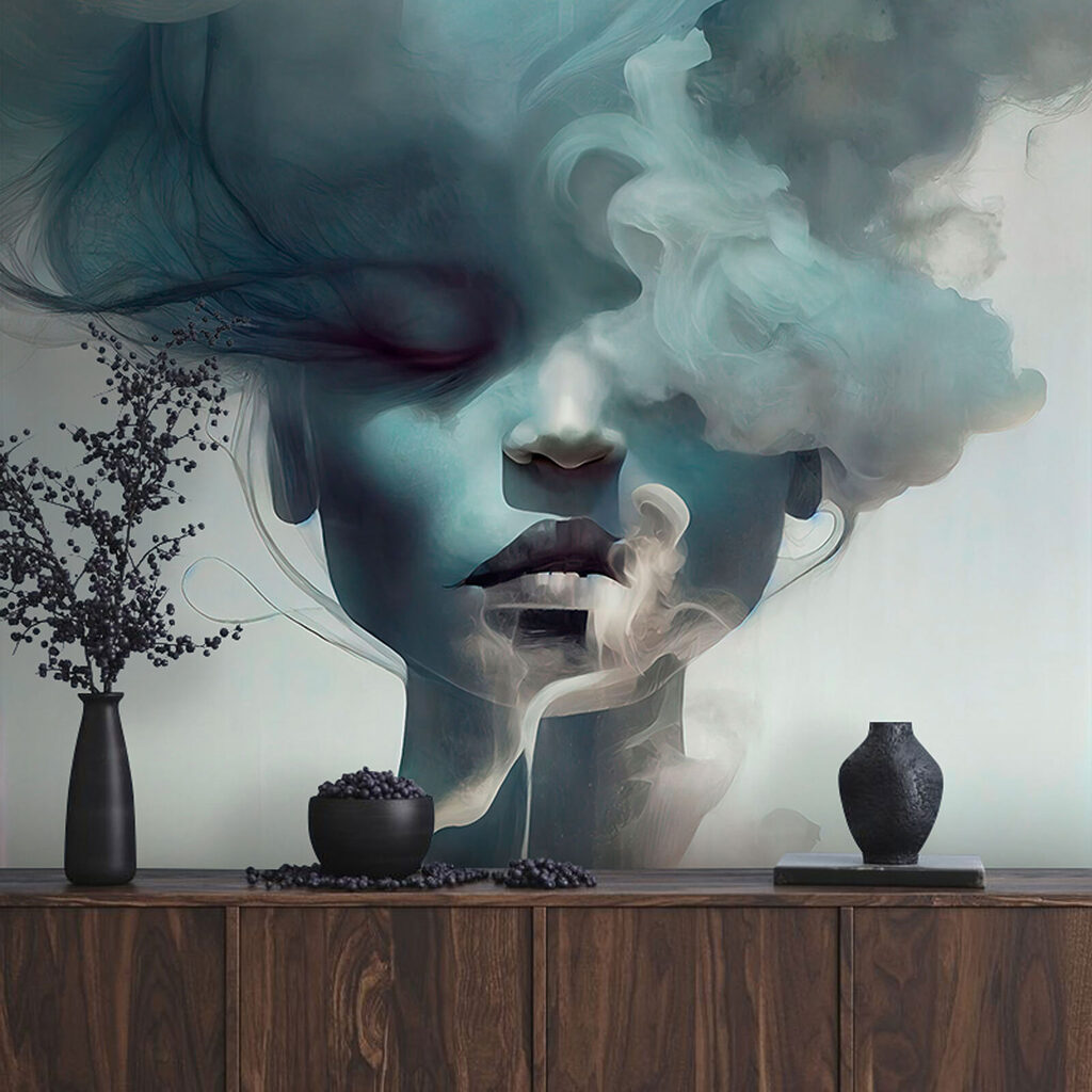 Rostro tras nubes azules — interior 7