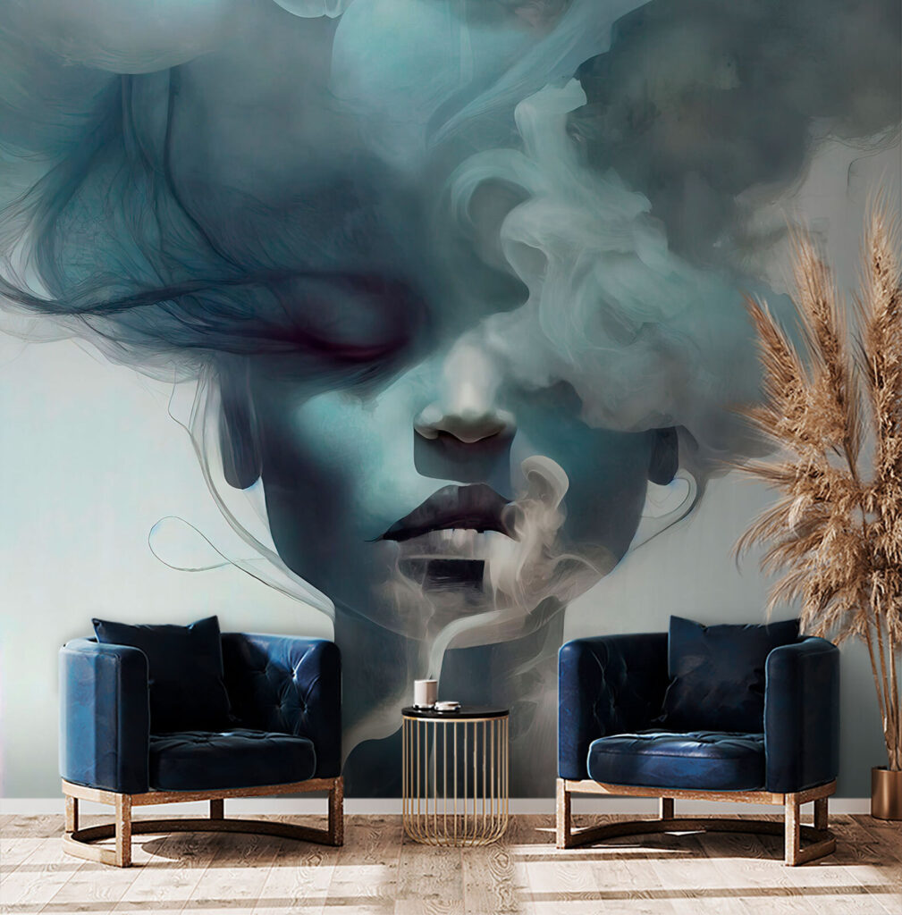 Rostro tras nubes azules — interior 3