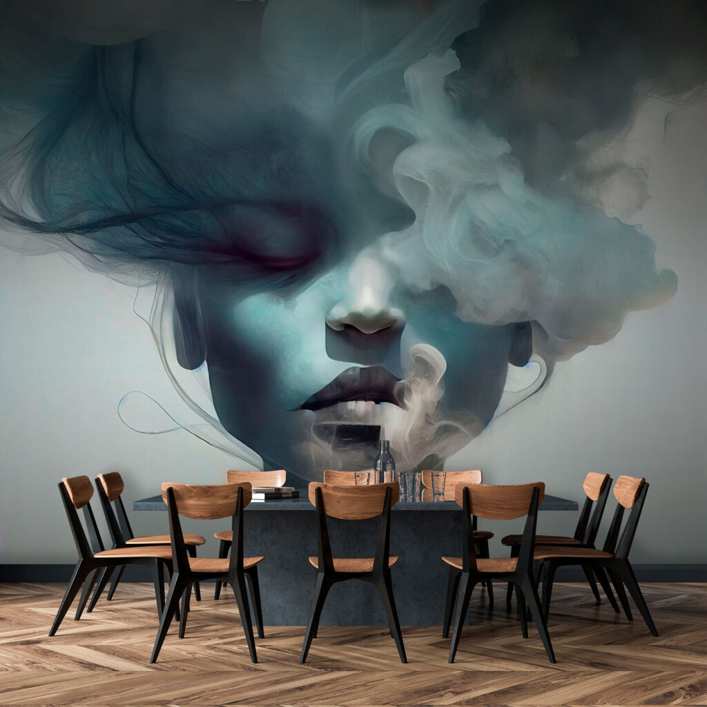 Rostro tras nubes azules — interior 4