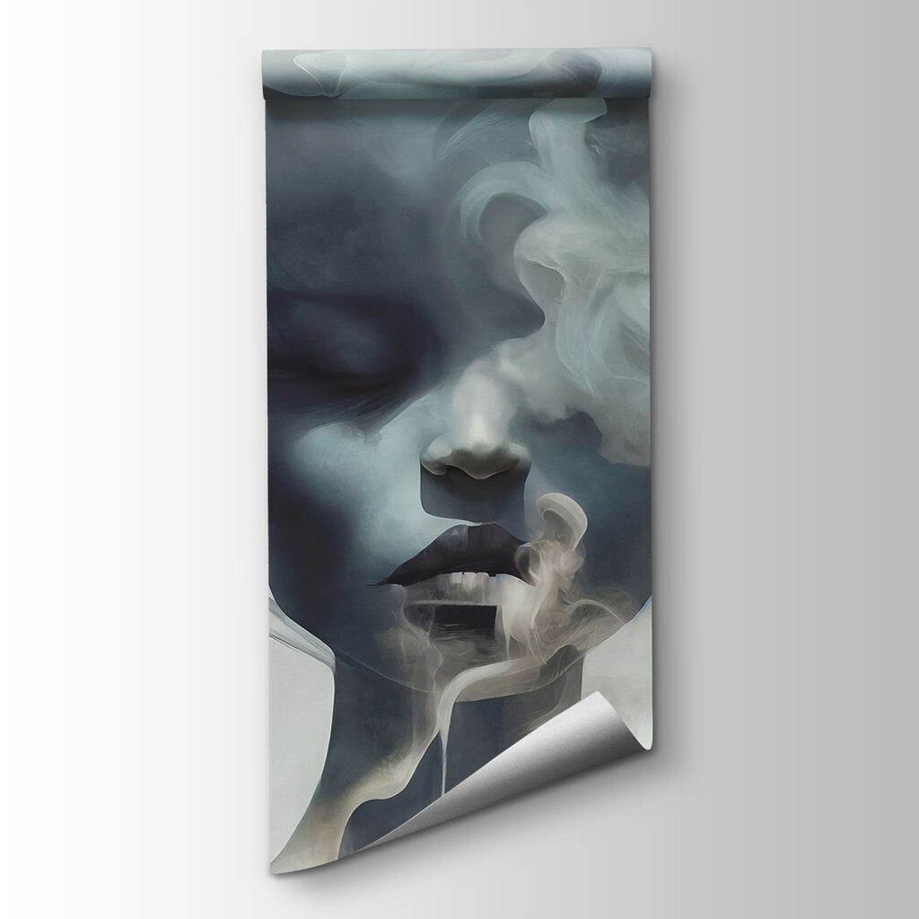 Rostro tras nubes azules — vista del producto