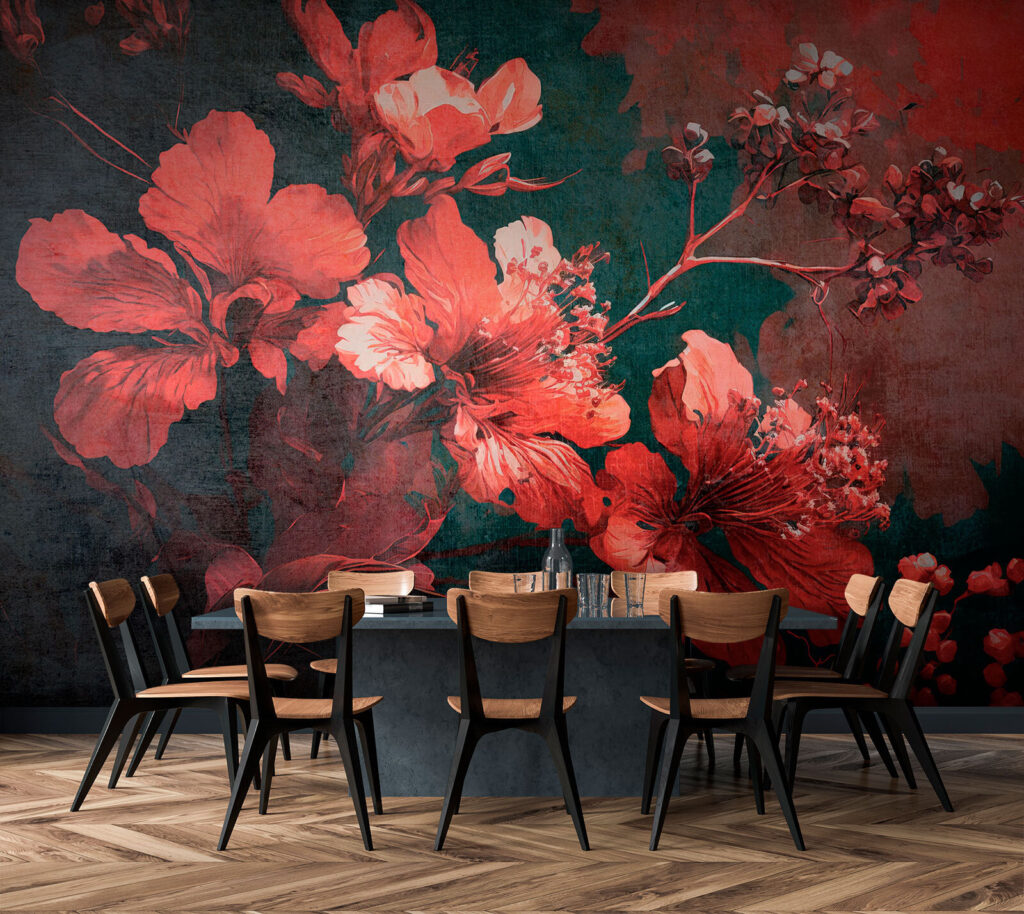 Flores rojas sobre petróleo — interior 1
