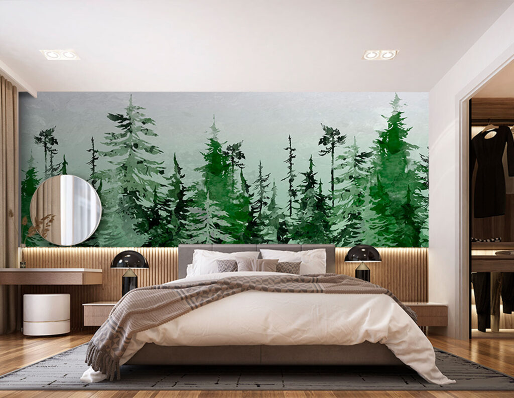 Pinos dibujados en verde — interior 2