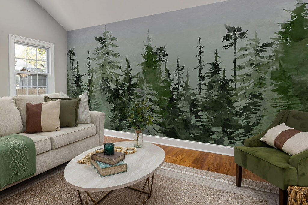 Pinos dibujados en verde — interior 5