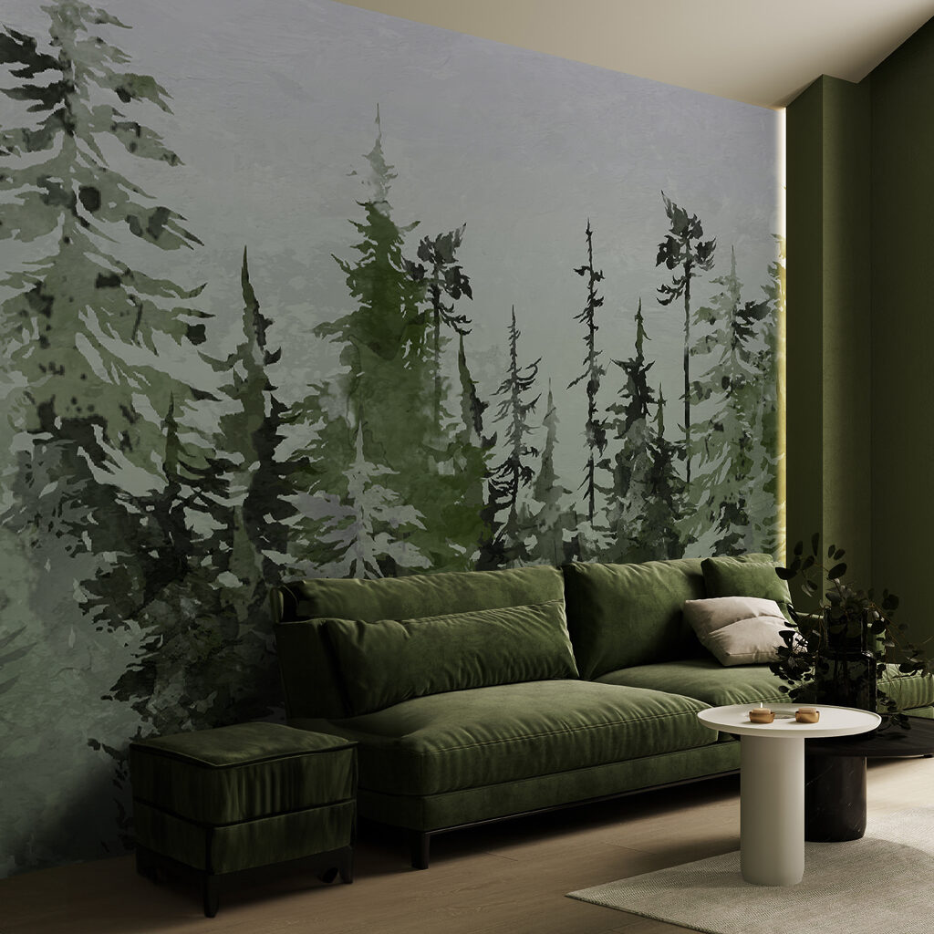 Pinos dibujados en verde — interior 4
