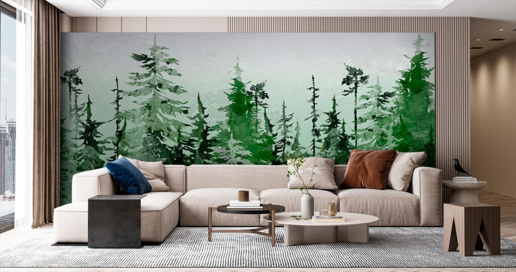 Pinos dibujados en verde — interior 3