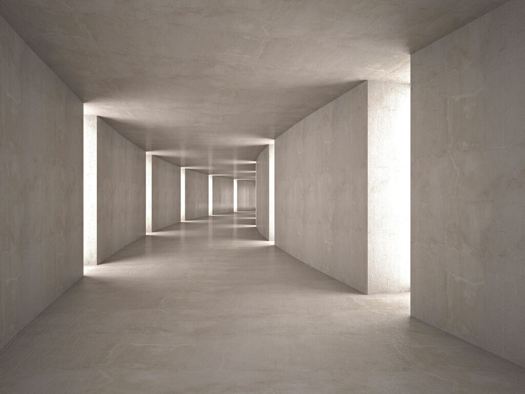 Pasillo gris con luz — diseño completo
