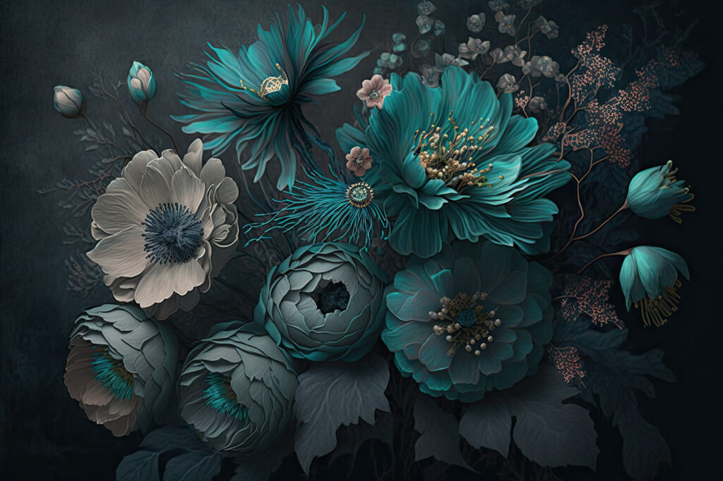 Flores verde azulado — diseño completo
