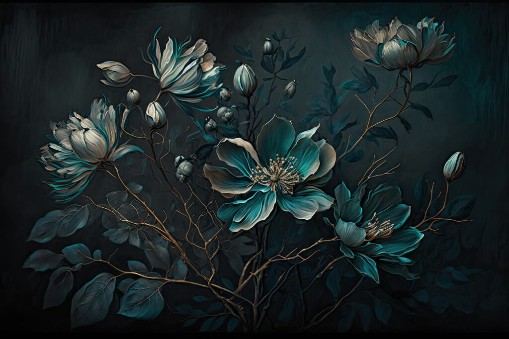 Flores turquesa — diseño completo