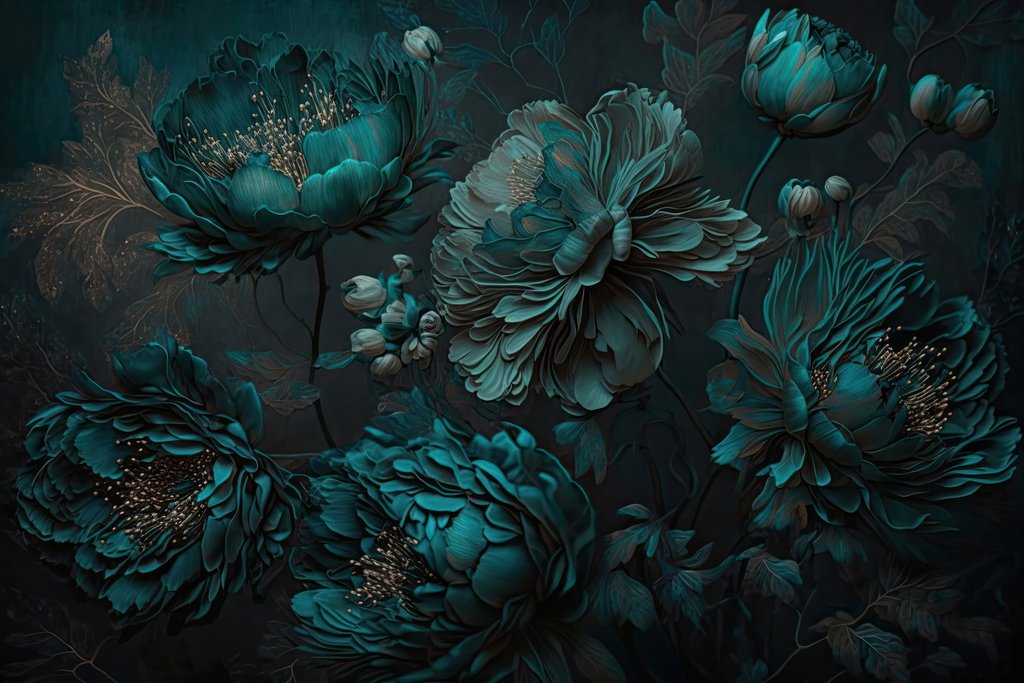 Flores turquesa nocturnas — diseño completo