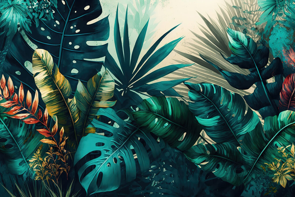 Plantas tropicales iluminadas — diseño completo