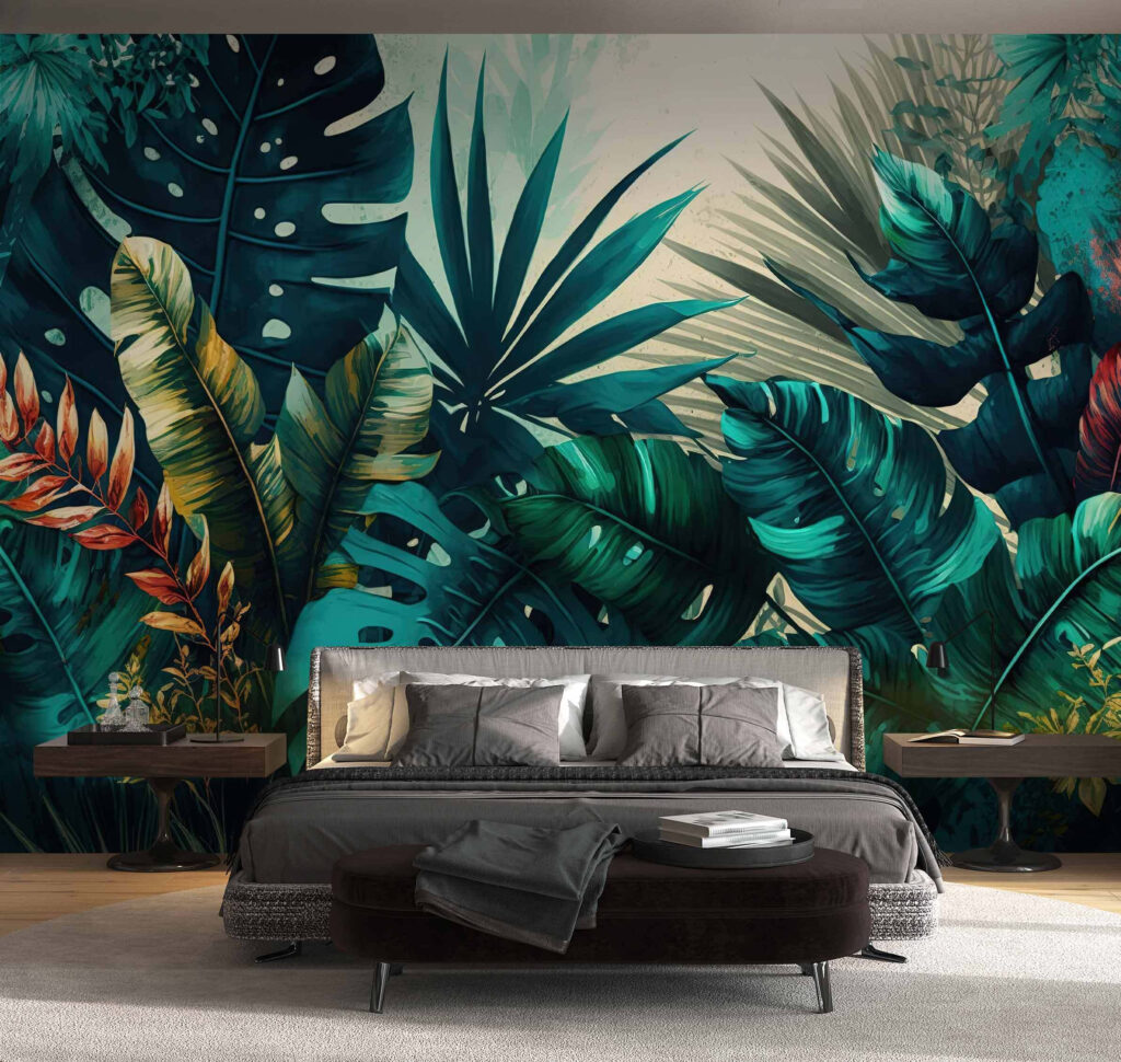 Plantas tropicales iluminadas en un interior