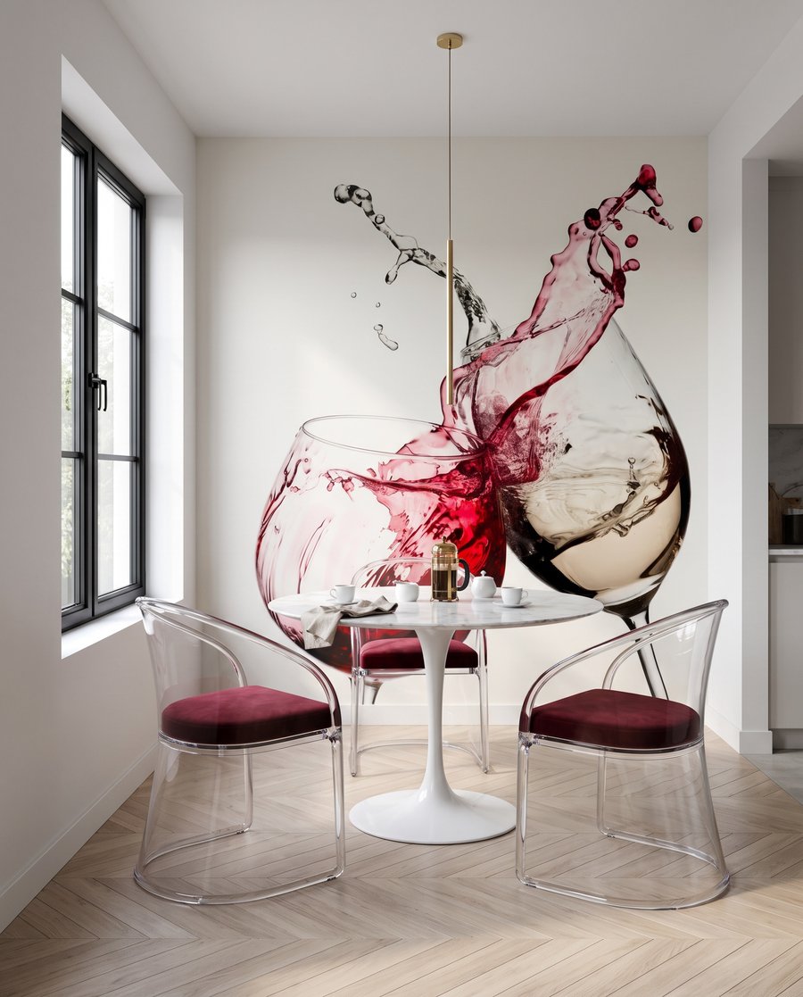 Vino salpicado en copas en un interior