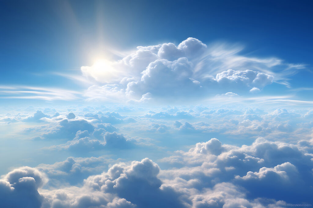 Sol sobre nubes blancas — diseño completo