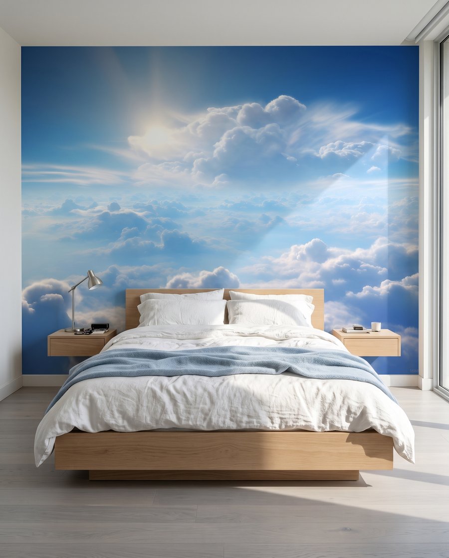 Sol sobre nubes blancas en un interior