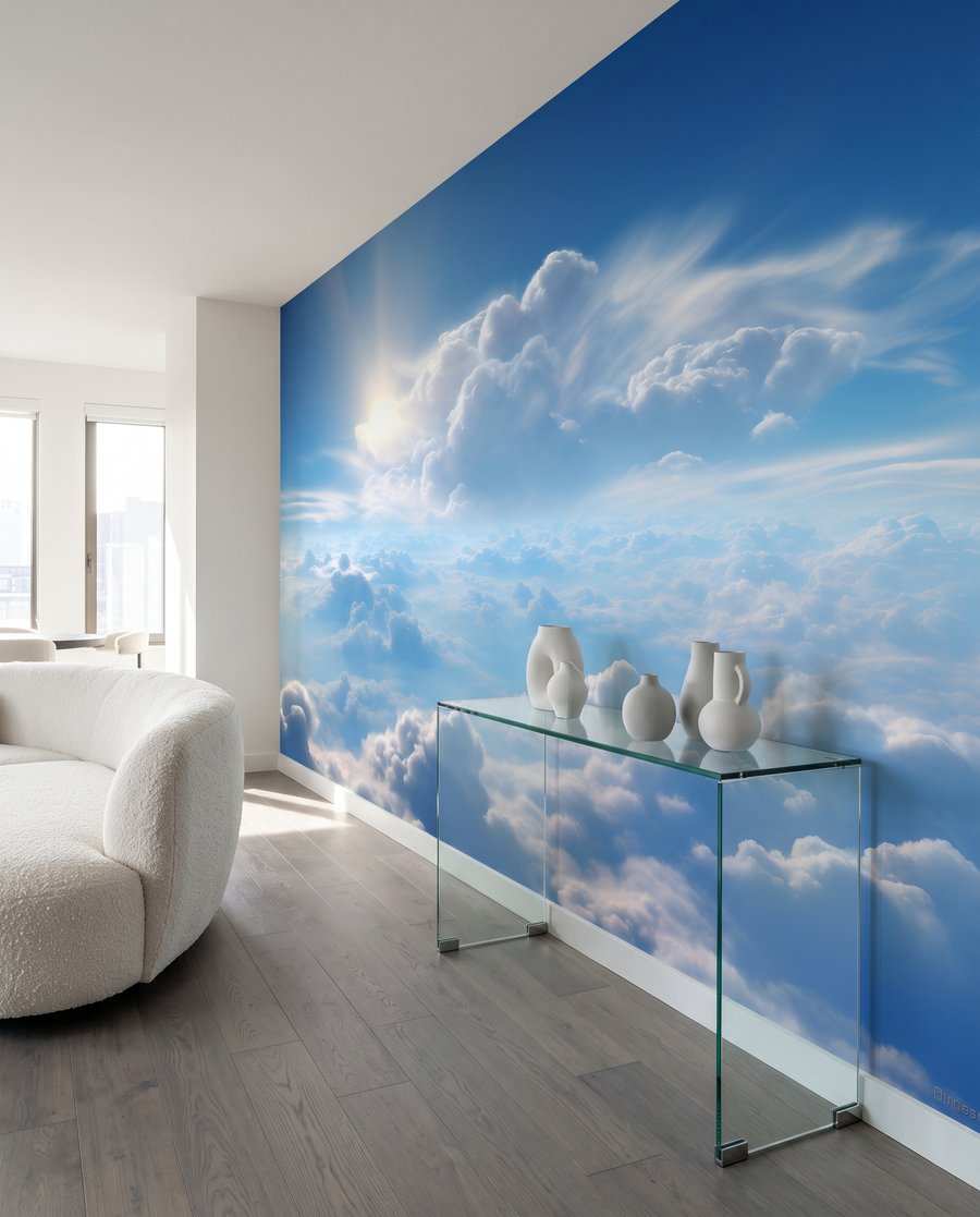 Sol sobre nubes blancas en un interior
