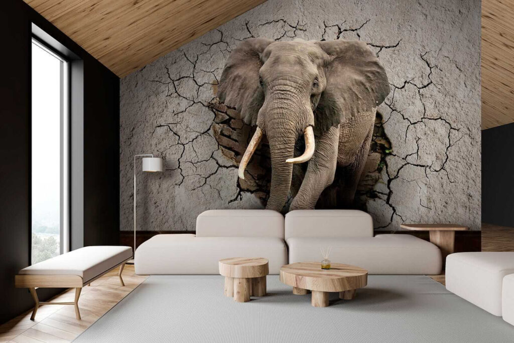 Elefante en muro agrietado — interior 2