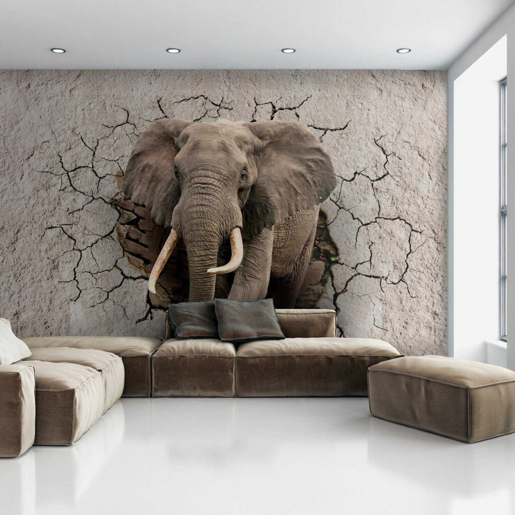 Elefante en muro agrietado — interior 3