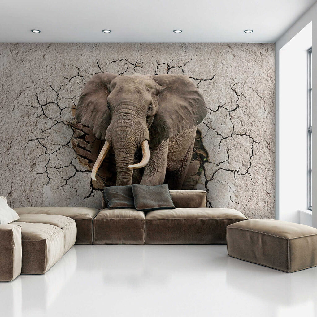 Elefante en muro agrietado — interior 6