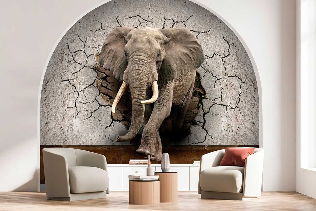 Elefante en muro agrietado — interior 7