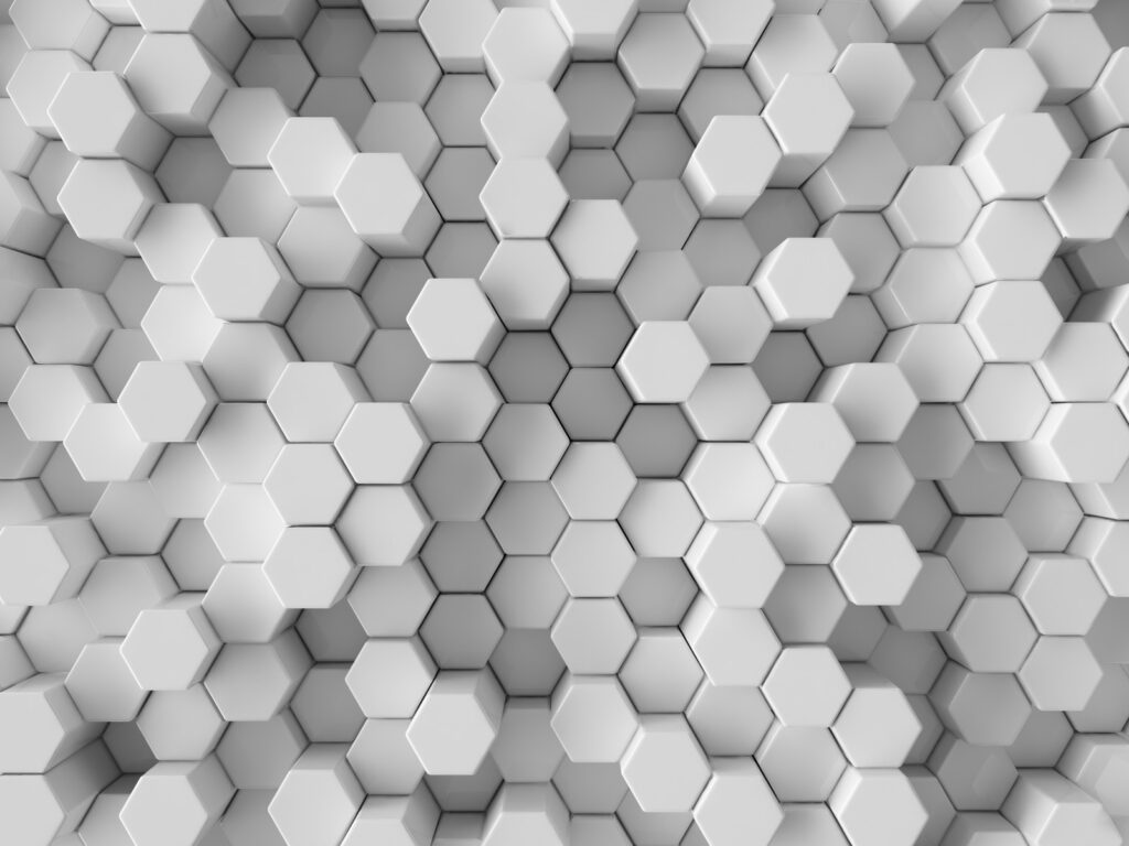 Hexágonos blancos con profundidad — diseño completo