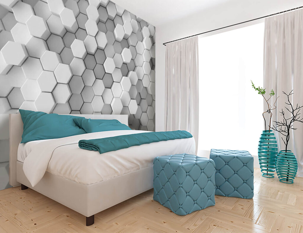 Hexágonos blancos con profundidad — interior 1