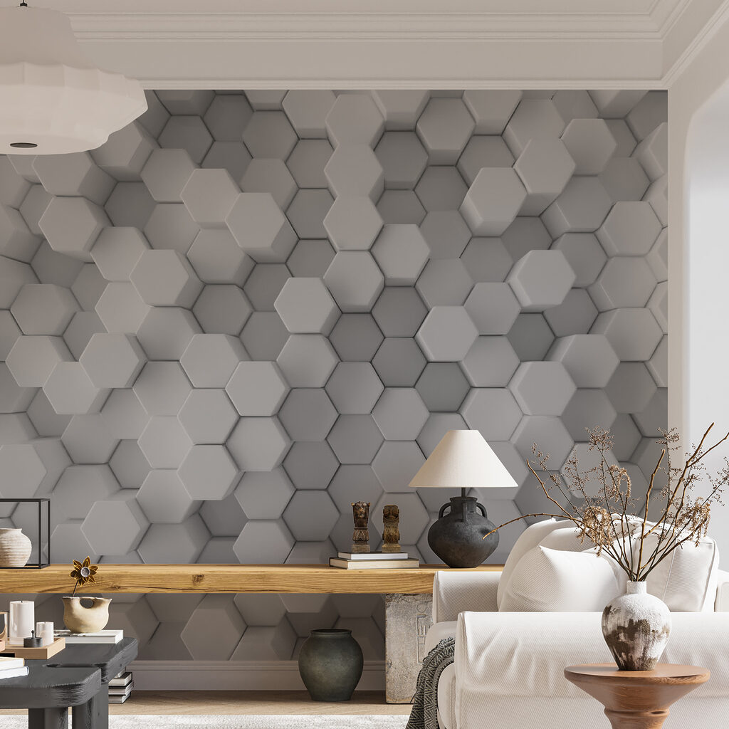 Hexágonos blancos con profundidad — interior 2