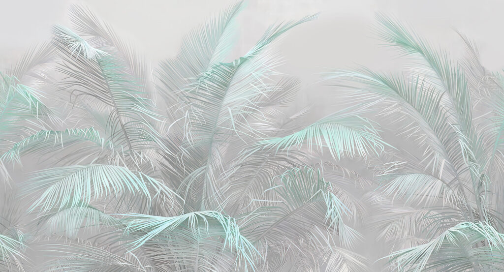 Palmas turquesa en neblina — diseño completo