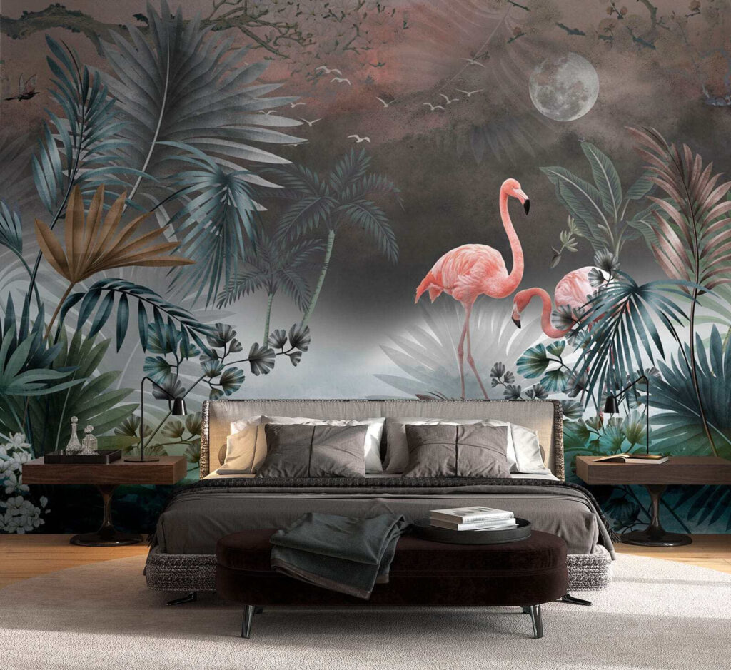 Flamencos en niebla turquesa — interior 1