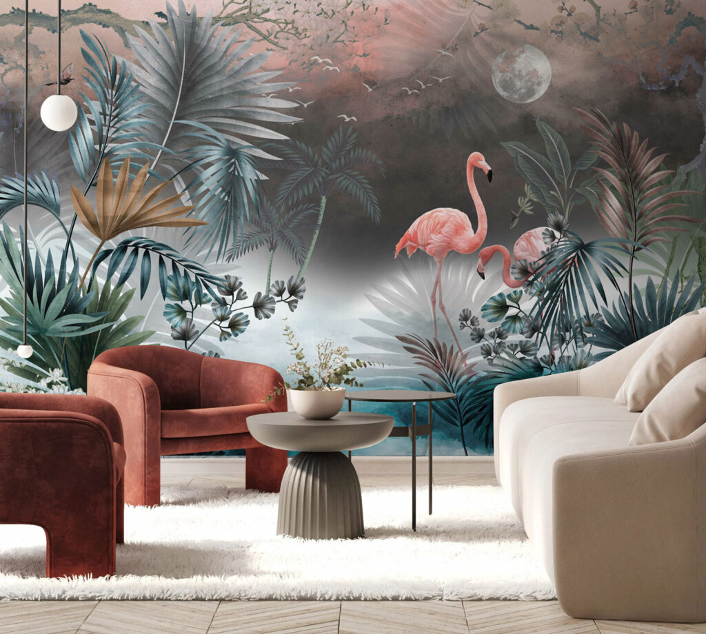 Flamencos en niebla turquesa — interior 3