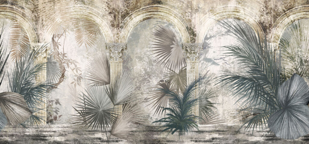 Palmeras ante arcos antiguos — diseño completo
