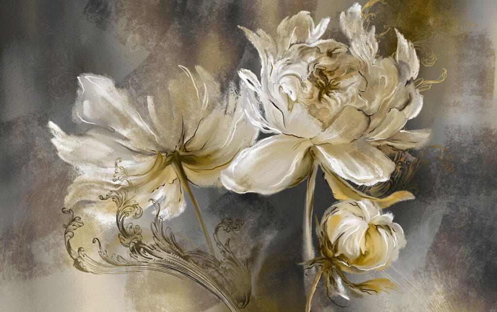 Flores blancas en pinceladas — diseño completo