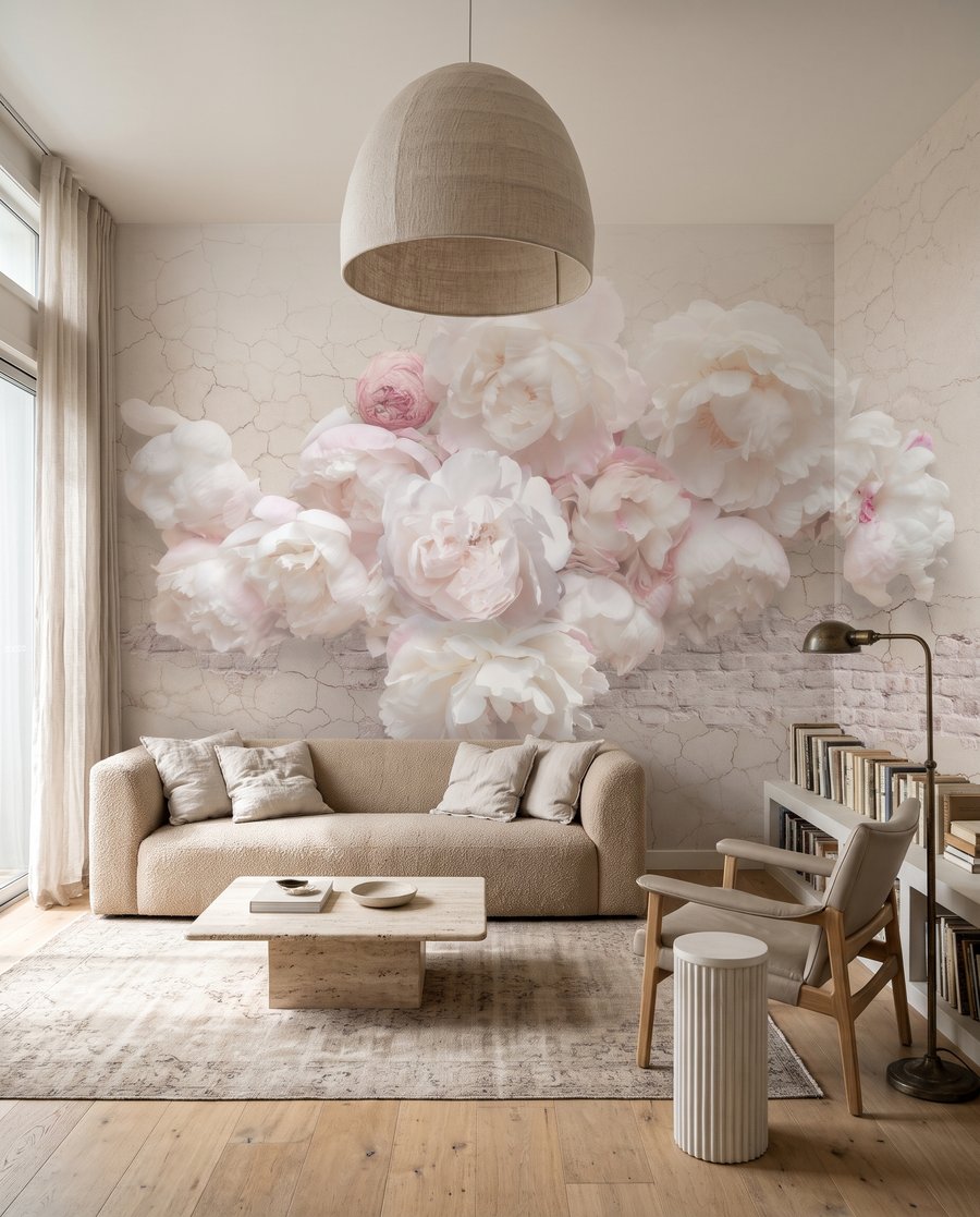 Rosas sobre blanco agrietado en un interior
