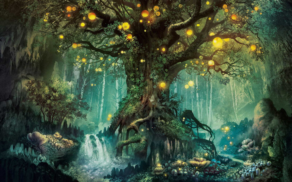 Árbol de cuento iluminado — diseño completo