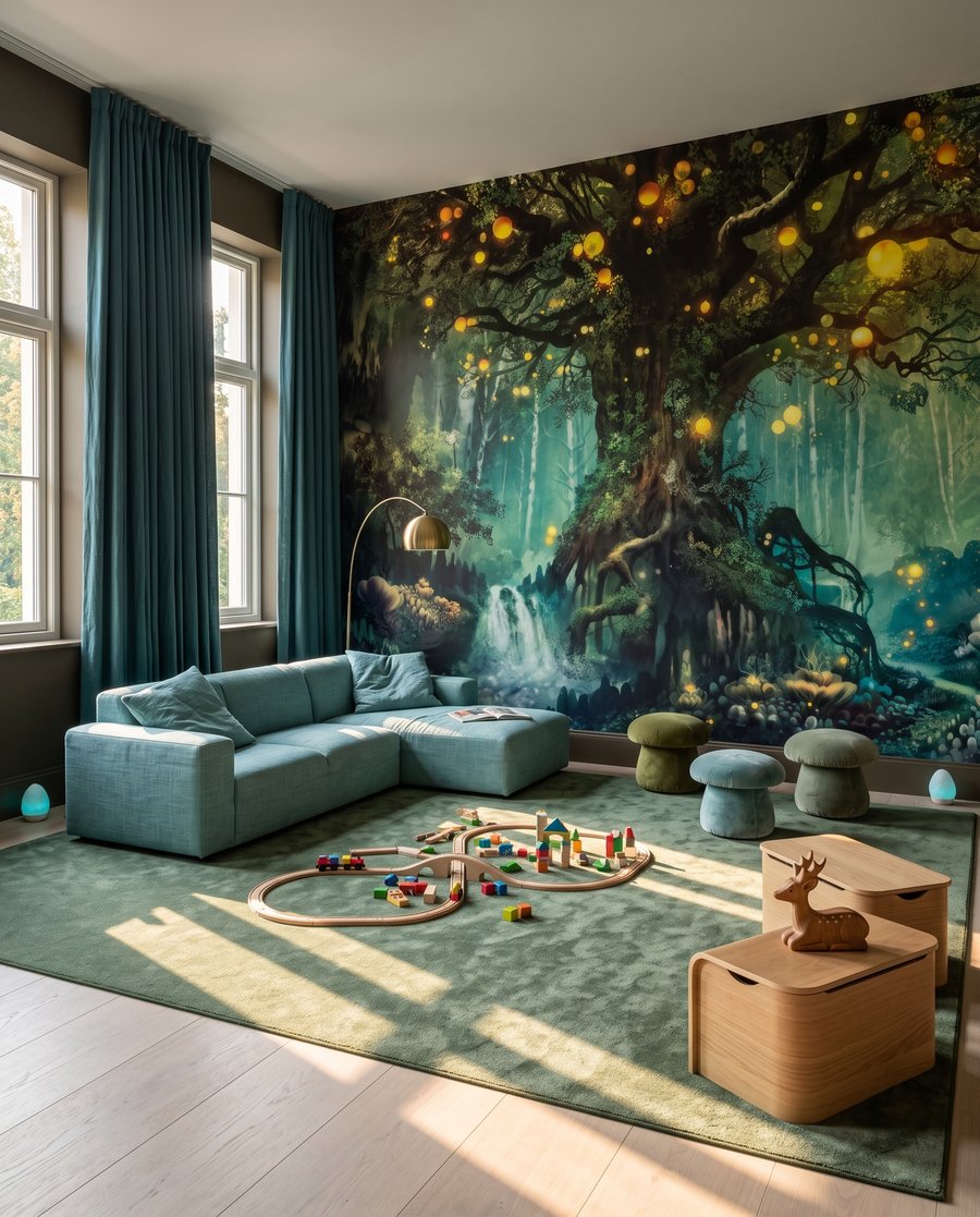 Árbol de cuento iluminado en un interior