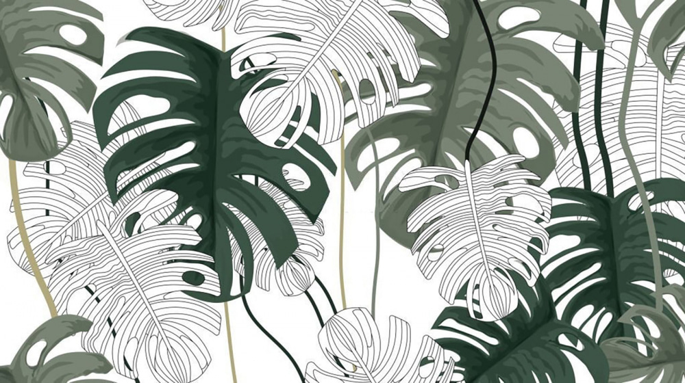 Hojas verdes sobre blanco — diseño completo