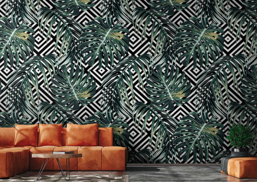 Hojas tropicales sobre rombos — interior 3