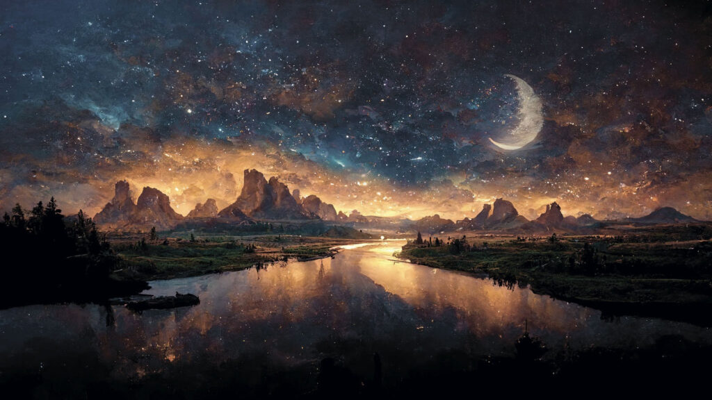Luna sobre agua nocturna — diseño completo