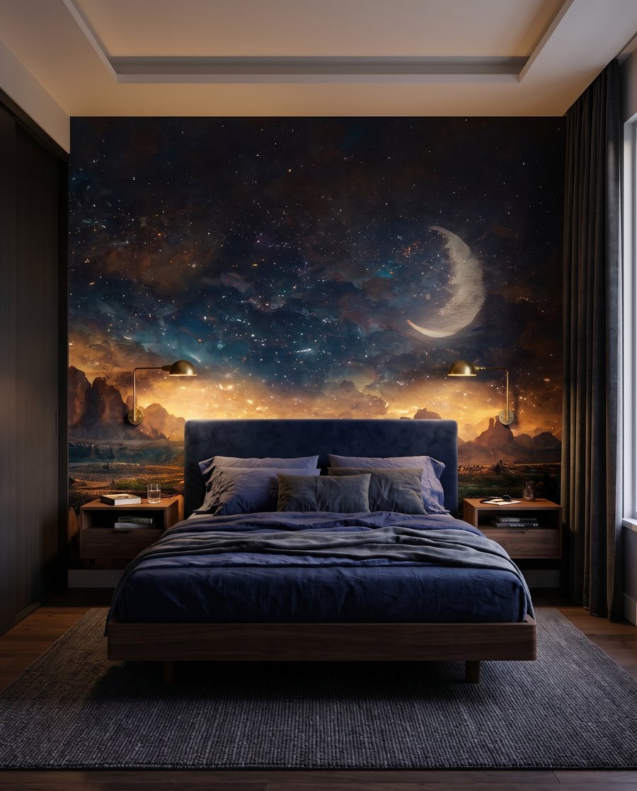 Luna sobre agua nocturna en un interior