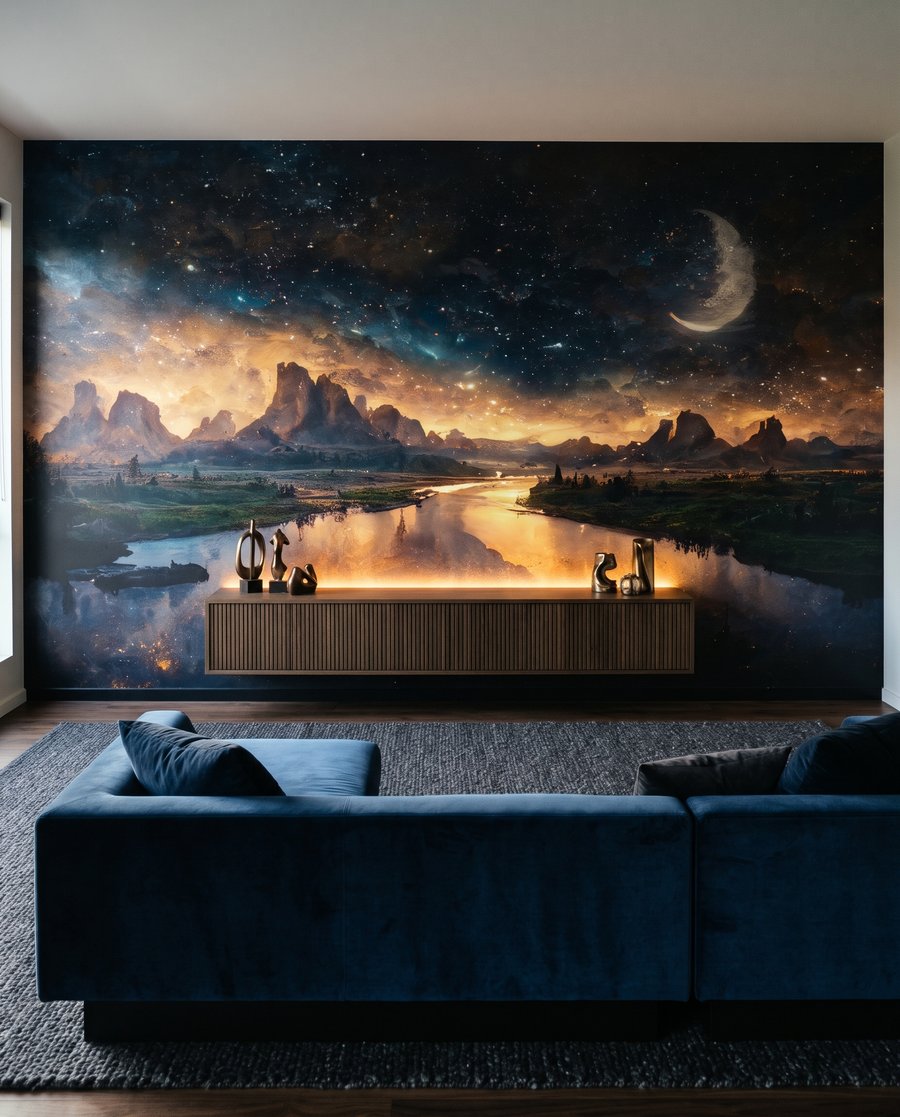 Luna sobre agua nocturna en un interior