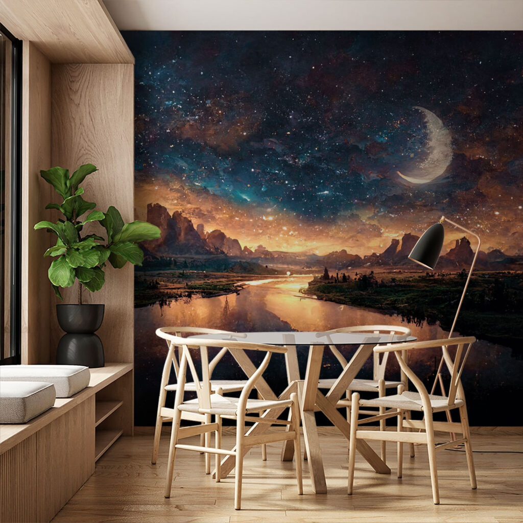 Luna sobre agua nocturna en un interior