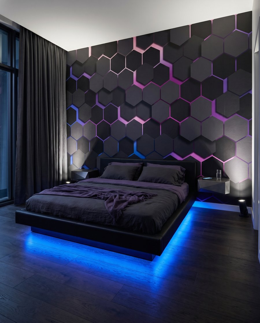 Hexágonos oscuros con luz — interior 1