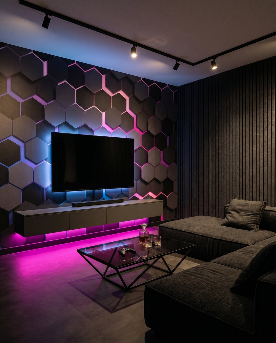 Hexágonos oscuros con luz — interior 3