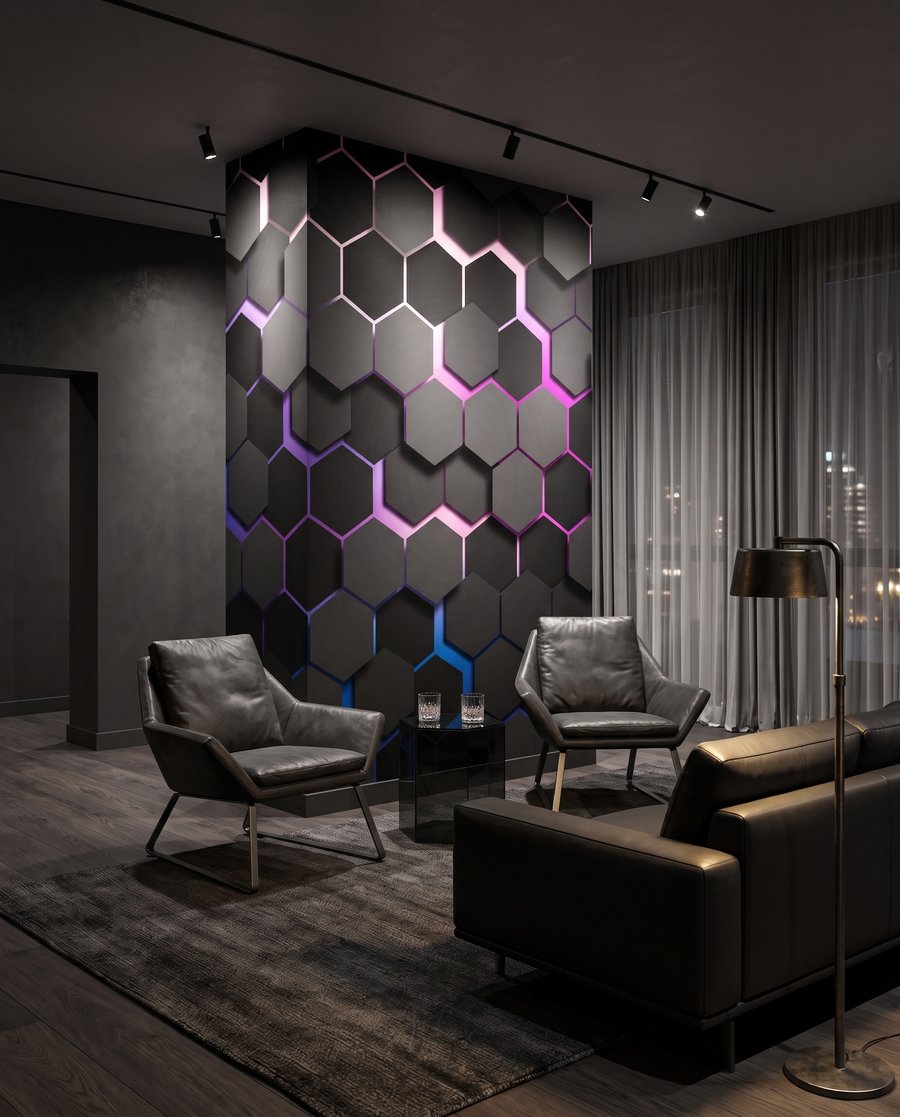 Hexágonos oscuros con luz — interior 4