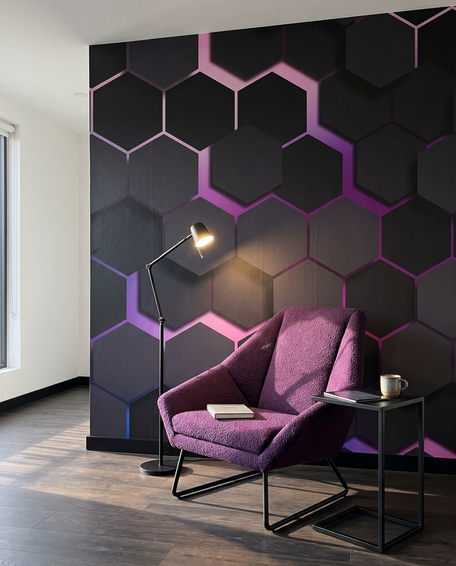 Hexágonos oscuros con luz — interior 5