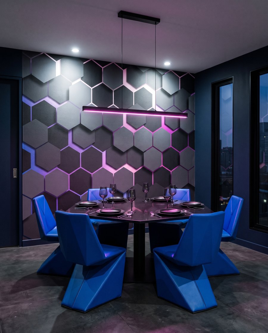 Hexágonos oscuros con luz — interior 7